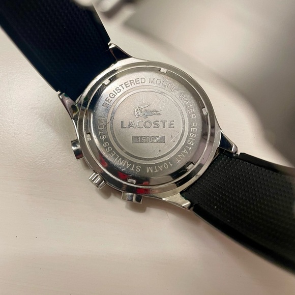 Lacoste Watch Chronograph Black Face/ Black Silicon Band Battery Working Now - Picture 4 of 9